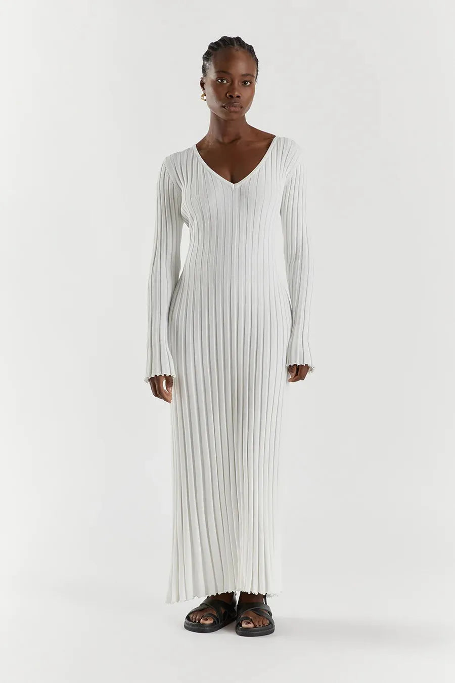 Elyra Ribbed V-Neck Midi Dress