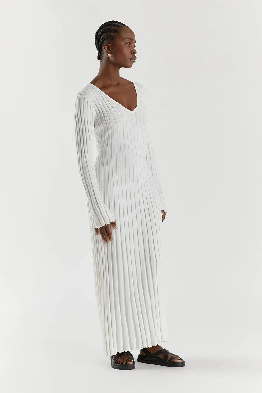 Elyra Ribbed V-Neck Midi Dress