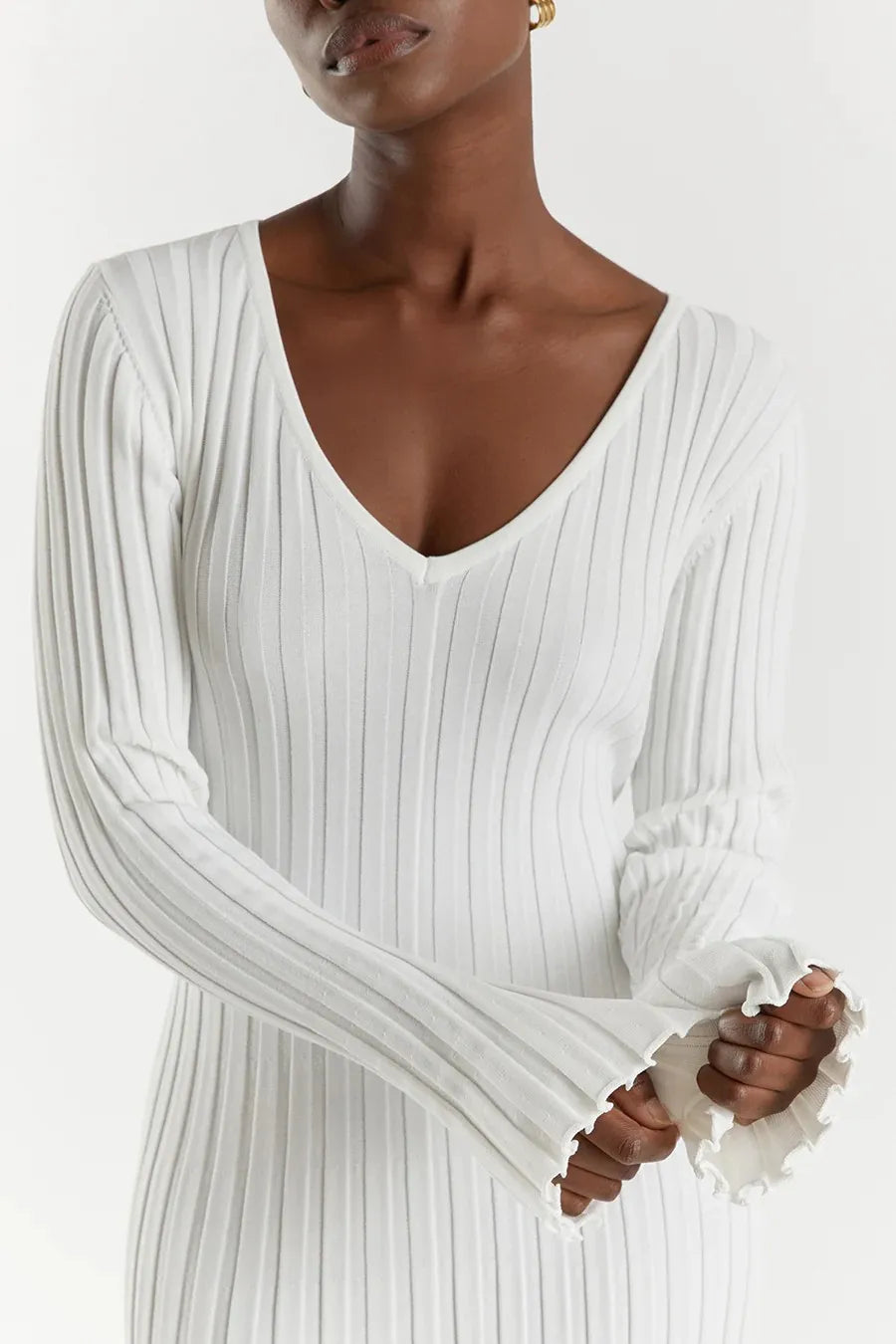 Elyra Ribbed V-Neck Midi Dress