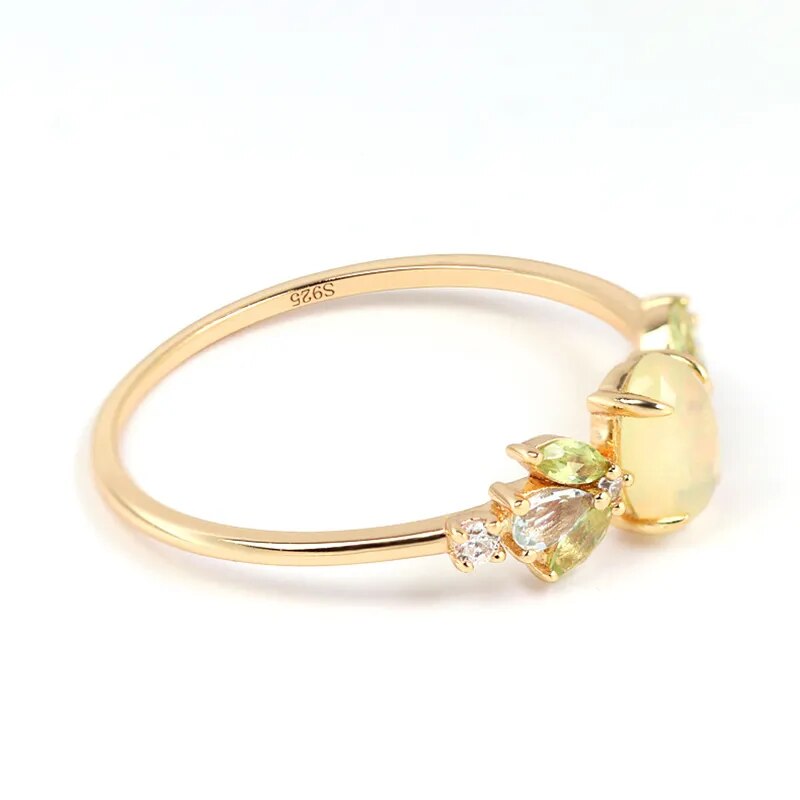 LAMOON Vintage Natural Opal Rings For Women Topaz Peridot Gemstone Ring Forest Elf Ring 925 Sterling Silver Gold Plated Jewelry