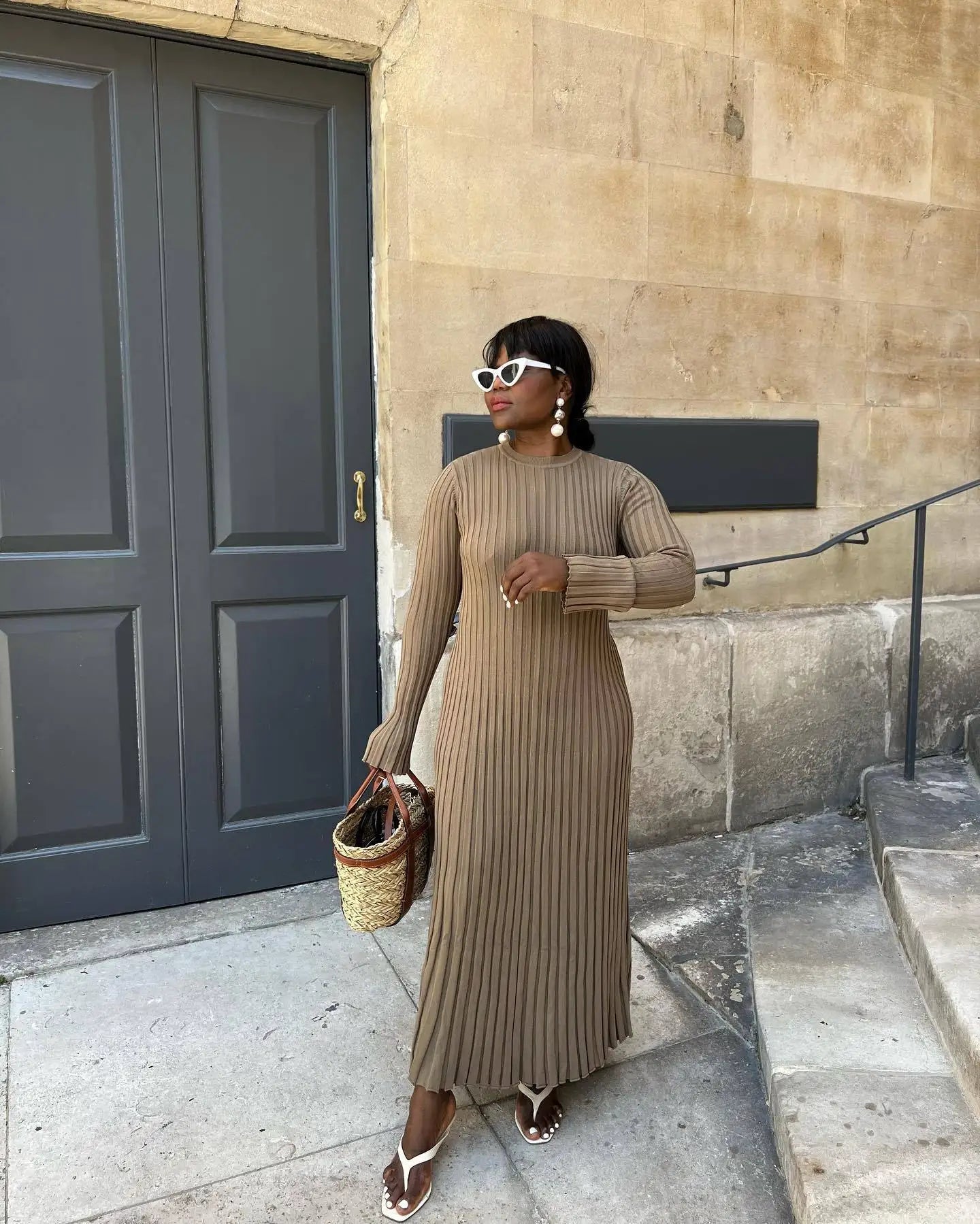 Sanra Long-Sleeve Midi Dress