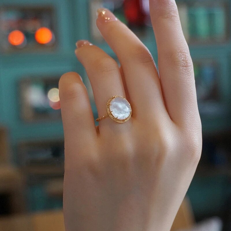 Natural White Quartz Ring