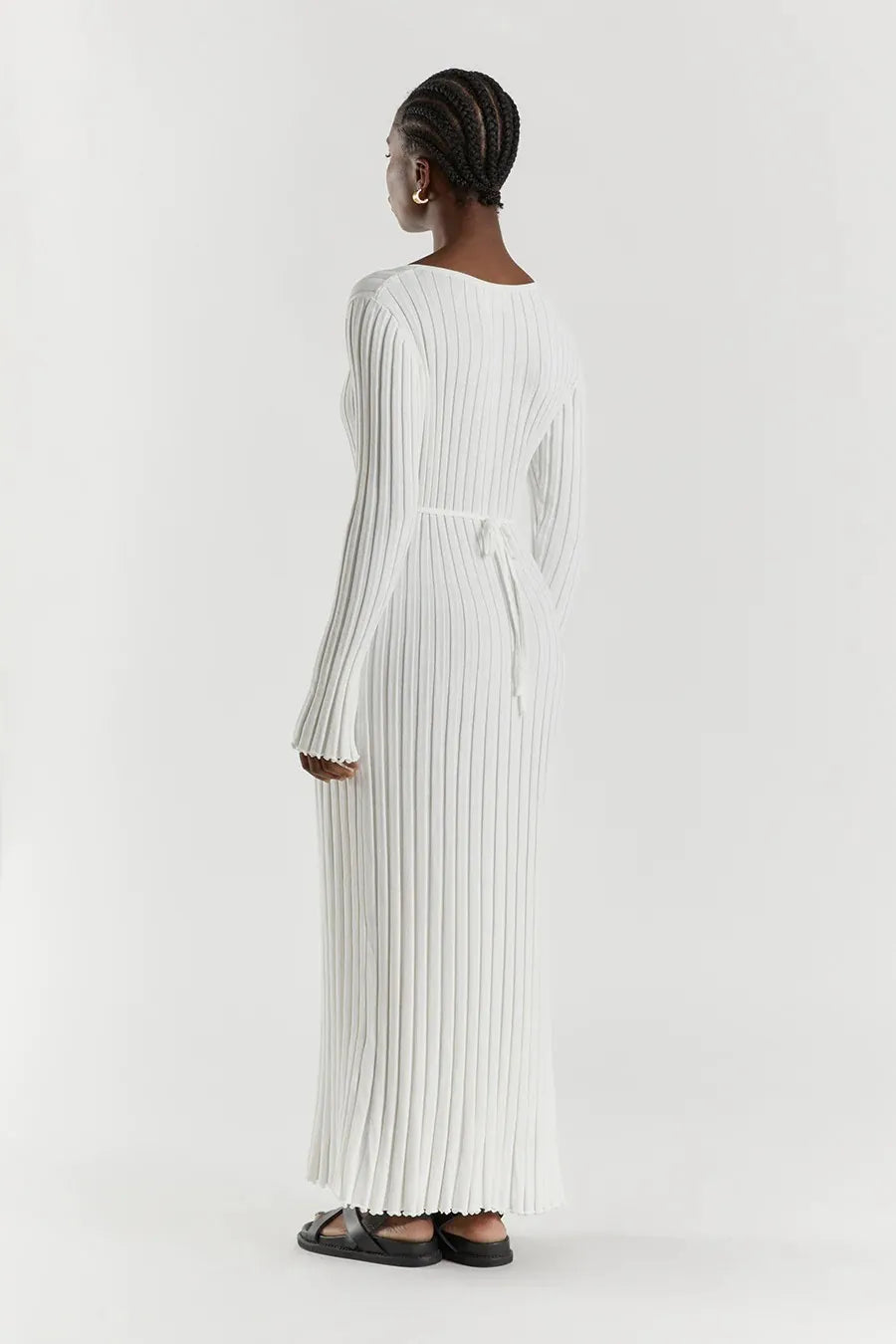 Elyra Ribbed V-Neck Midi Dress