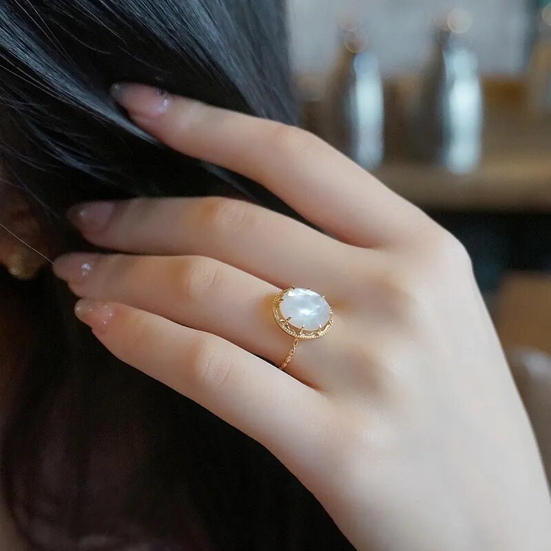 Natural White Quartz Ring