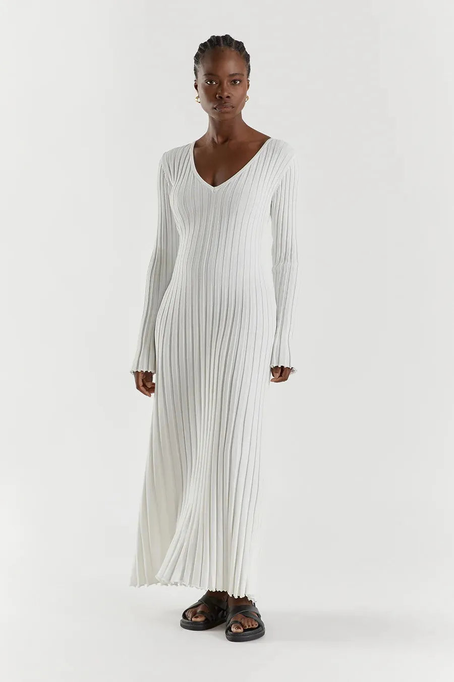 Elyra Ribbed V-Neck Midi Dress