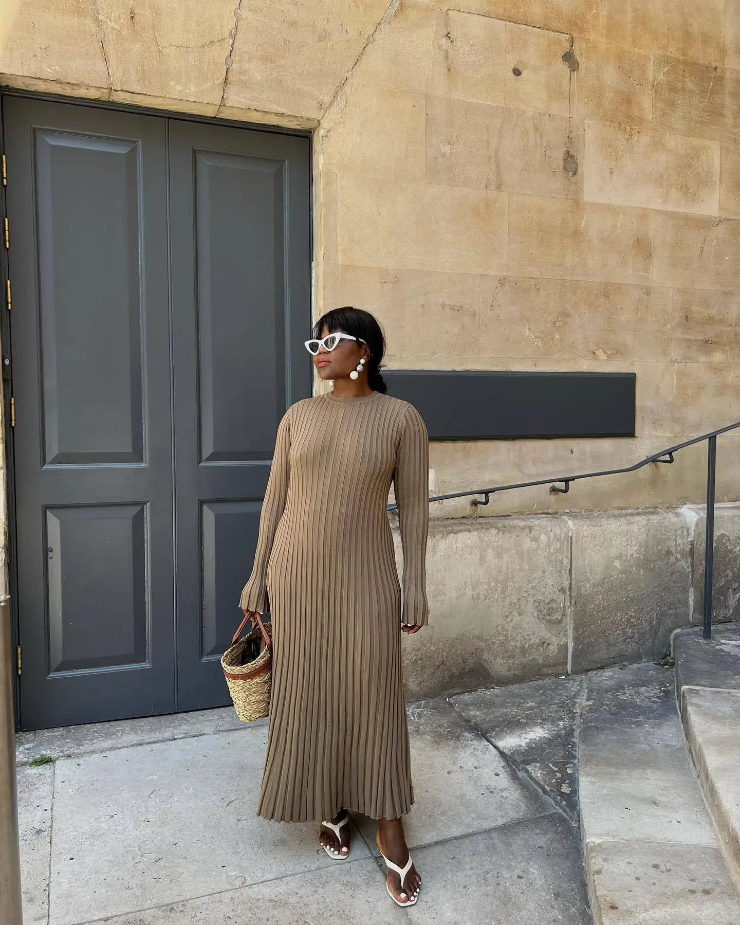 Sanra Long-Sleeve Midi Dress