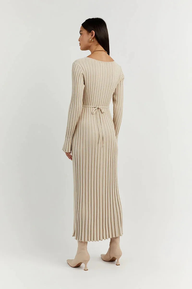 Elyra Ribbed V-Neck Midi Dress