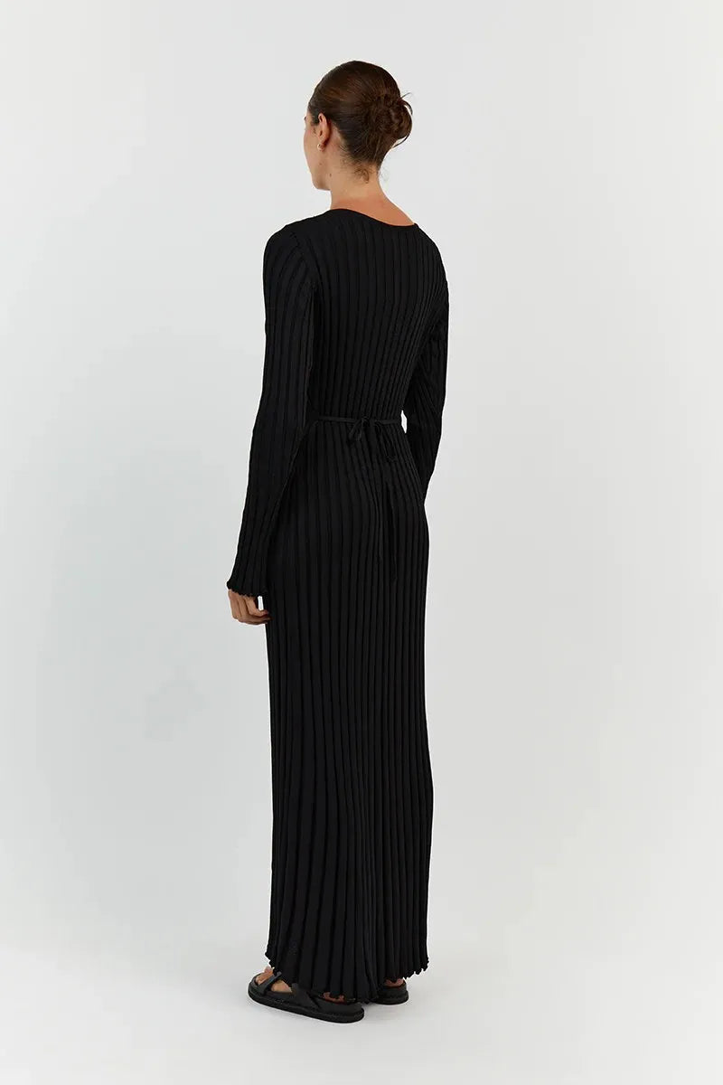 Elyra Ribbed V-Neck Midi Dress