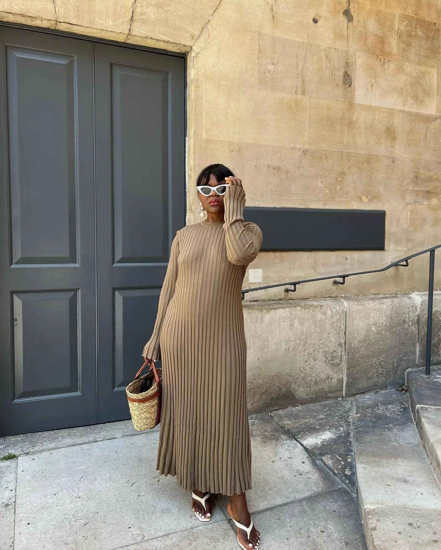 Sanra Long-Sleeve Midi Dress