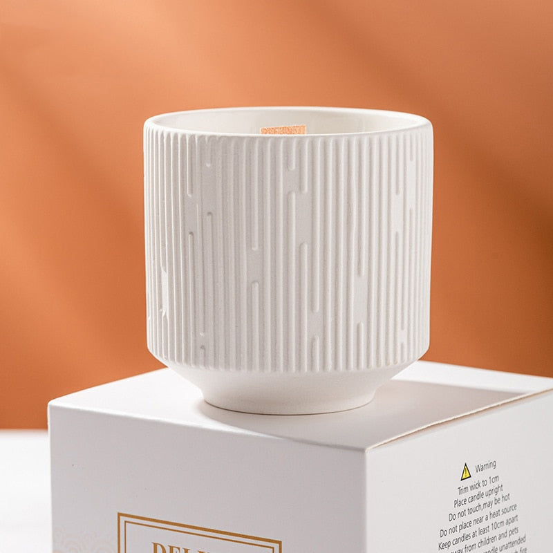 White Stripe Ceramic Candle