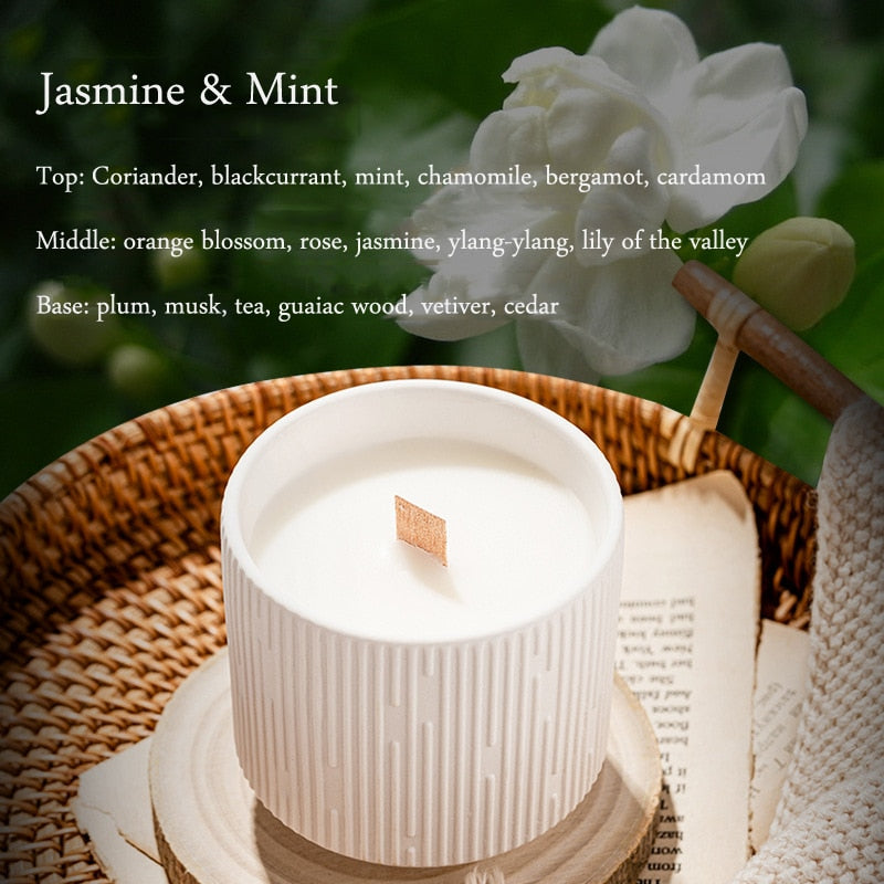 White Stripe Ceramic Candle