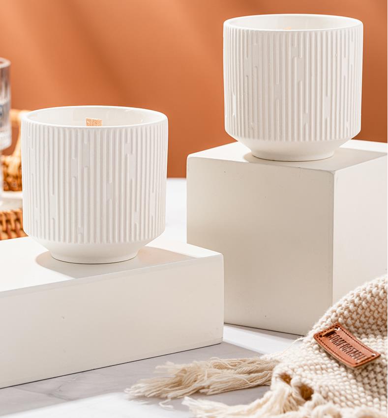 White Stripe Ceramic Candle