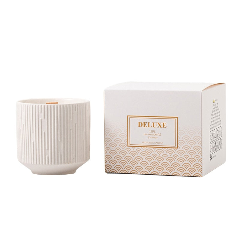 White Stripe Ceramic Candle