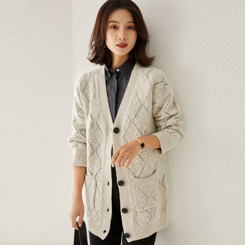 Mid-Length Wool Cardigan