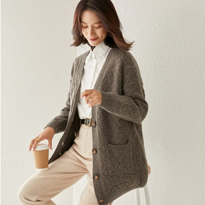 Mid-Length Wool Cardigan