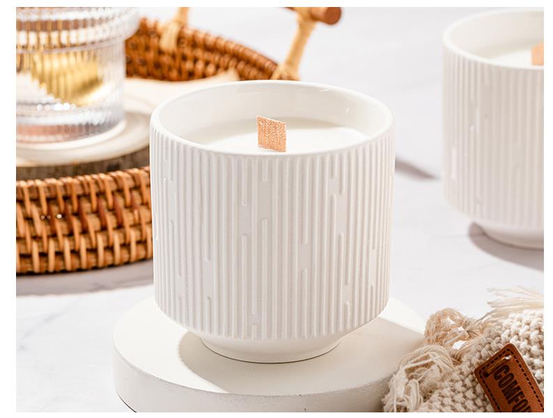 White Stripe Ceramic Candle