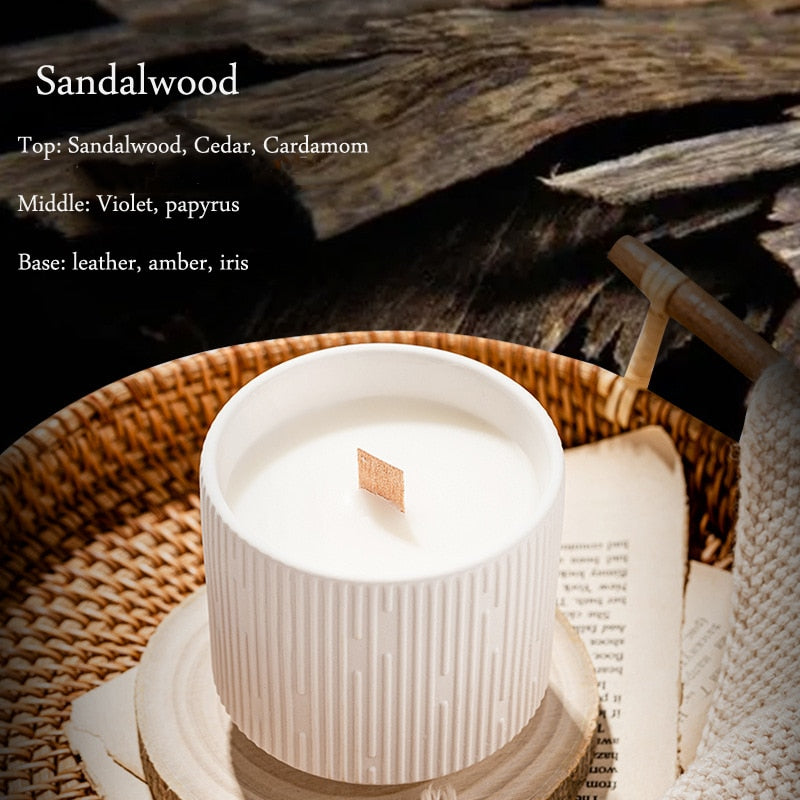 White Stripe Ceramic Candle