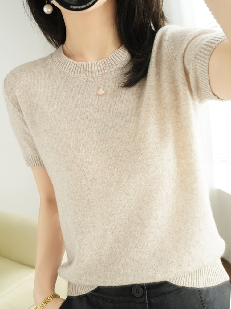 Crew Neck Half-Sleeve Pullover, Neutral Hues