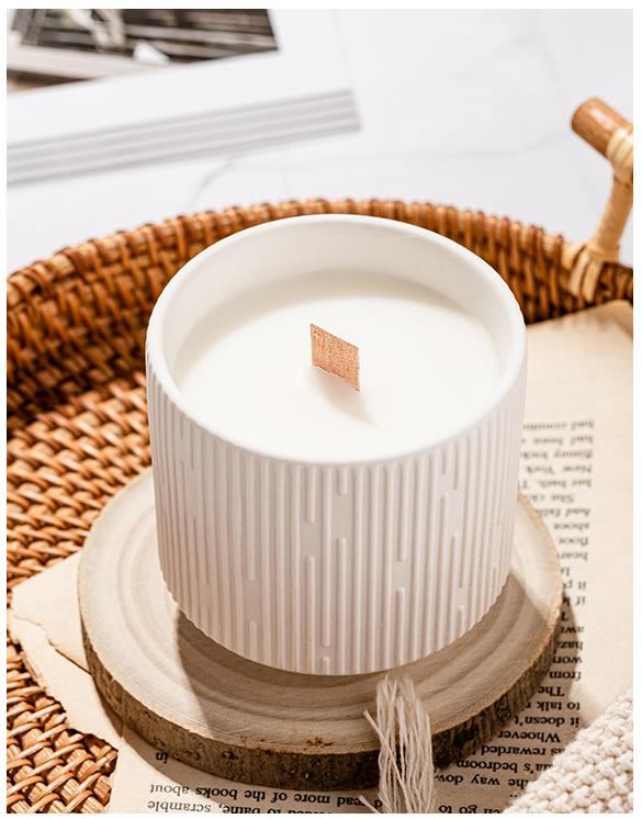 White Stripe Ceramic Candle