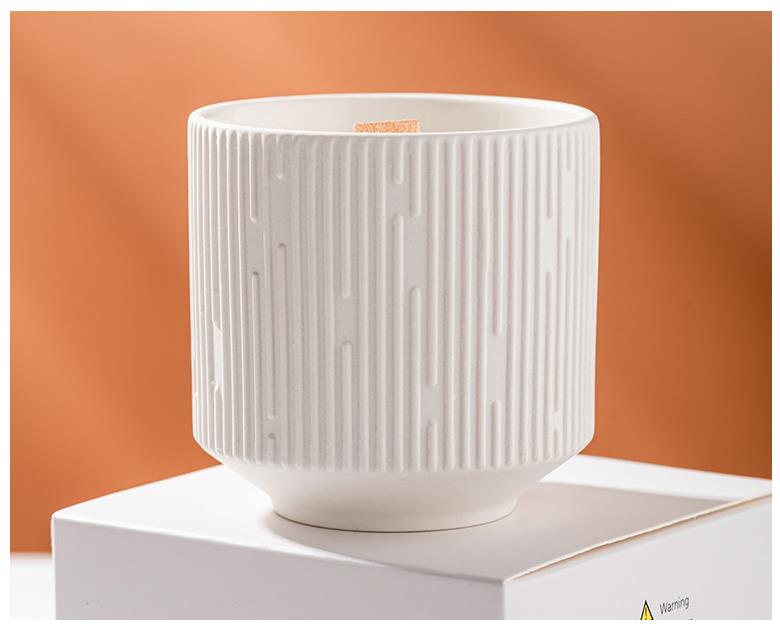 White Stripe Ceramic Candle