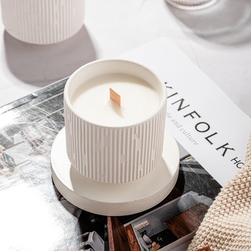 White Stripe Ceramic Candle