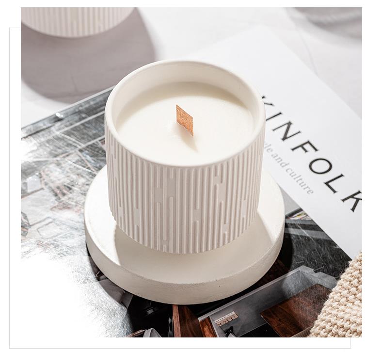 White Stripe Ceramic Candle