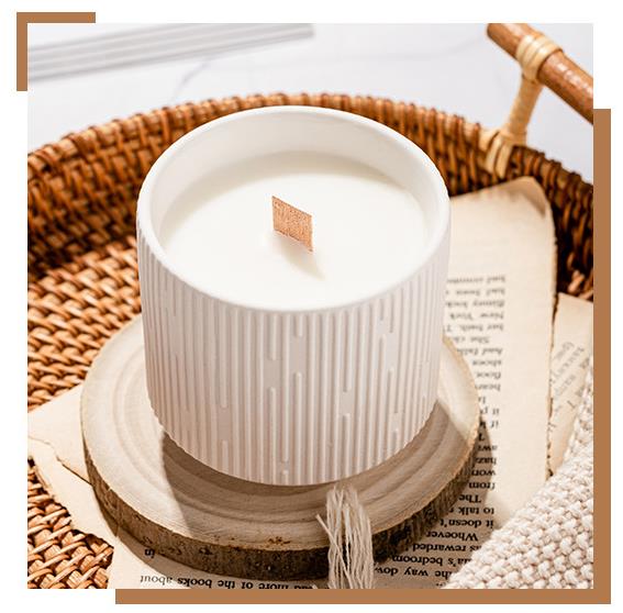 White Stripe Ceramic Candle