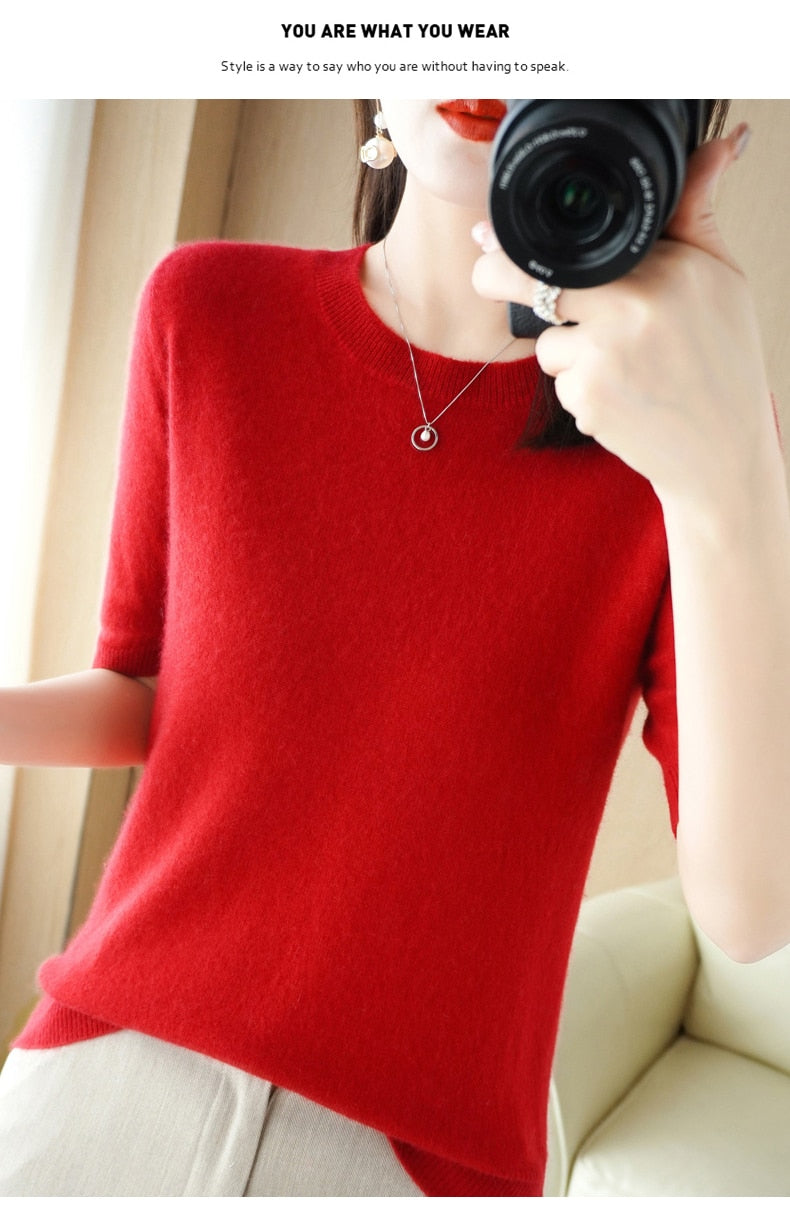 Crew Neck Half-Sleeve Pullover, Vibrant Hues