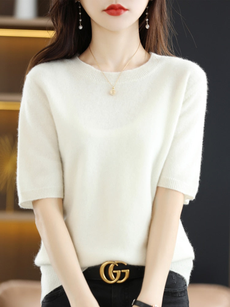 Crew Neck Half-Sleeve Pullover, Neutral Hues