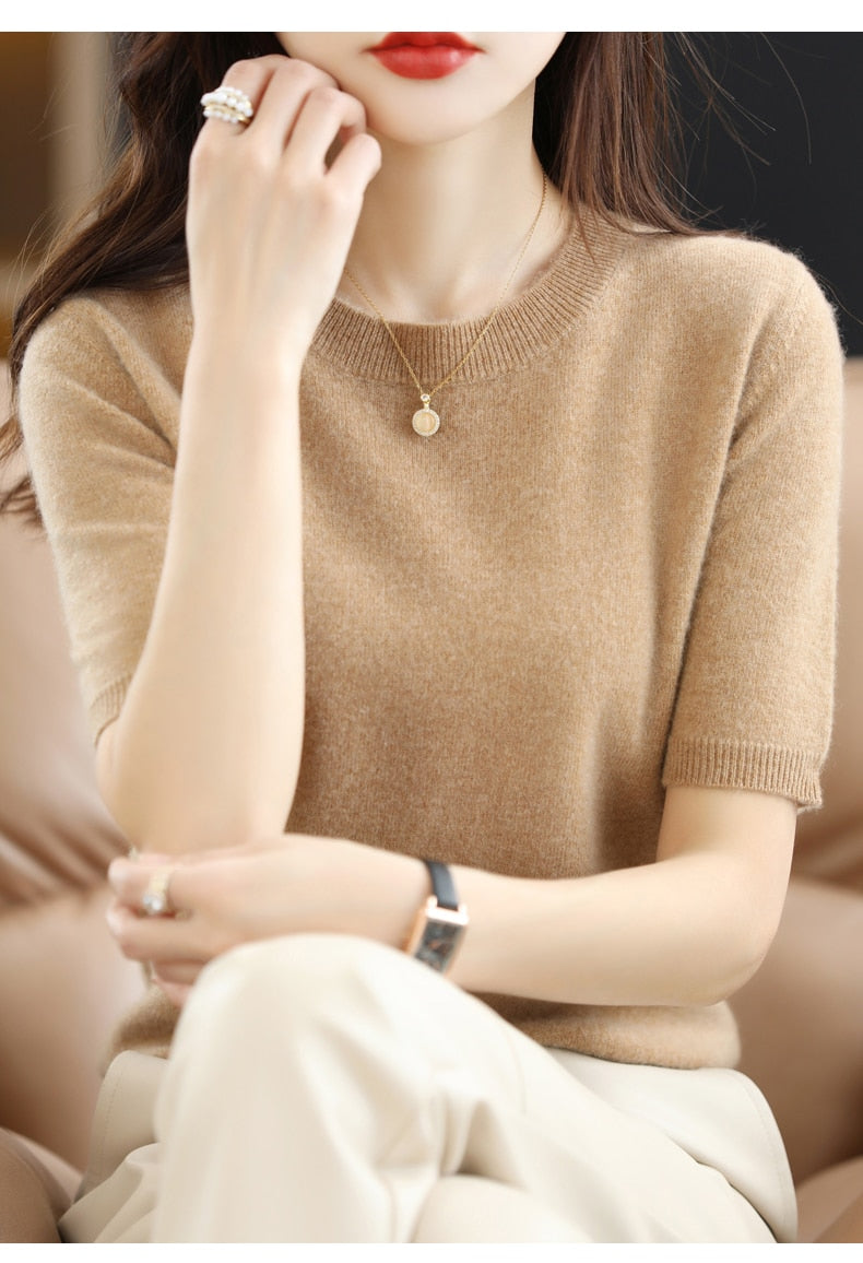 Crew Neck Half-Sleeve Pullover, Neutral Hues