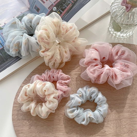 Floral Organza Hair Scrunchie, Small