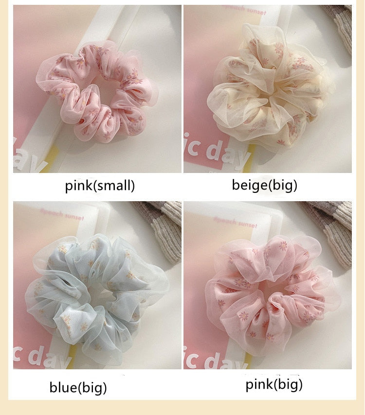 Floral Organza Hair Scrunchie, Small