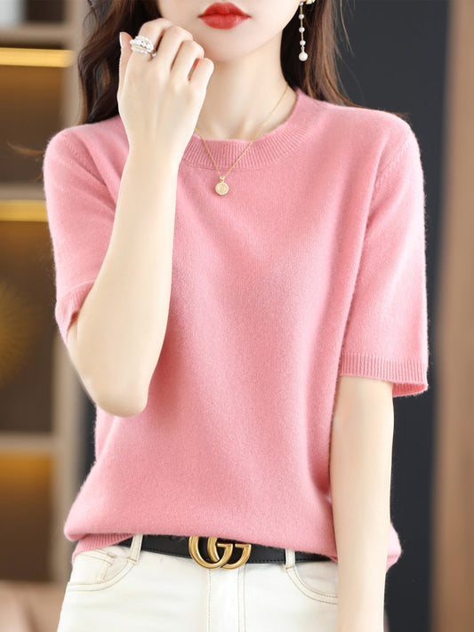 Crew Neck Half-Sleeve Pullover, Vibrant Hues