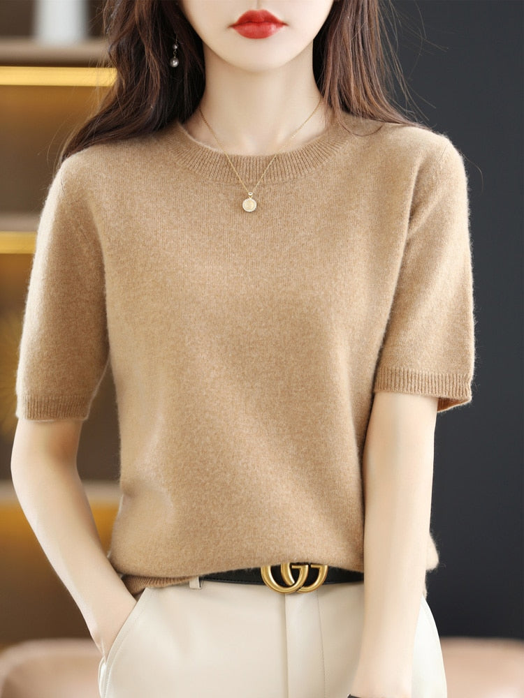 Crew Neck Half-Sleeve Pullover, Neutral Hues