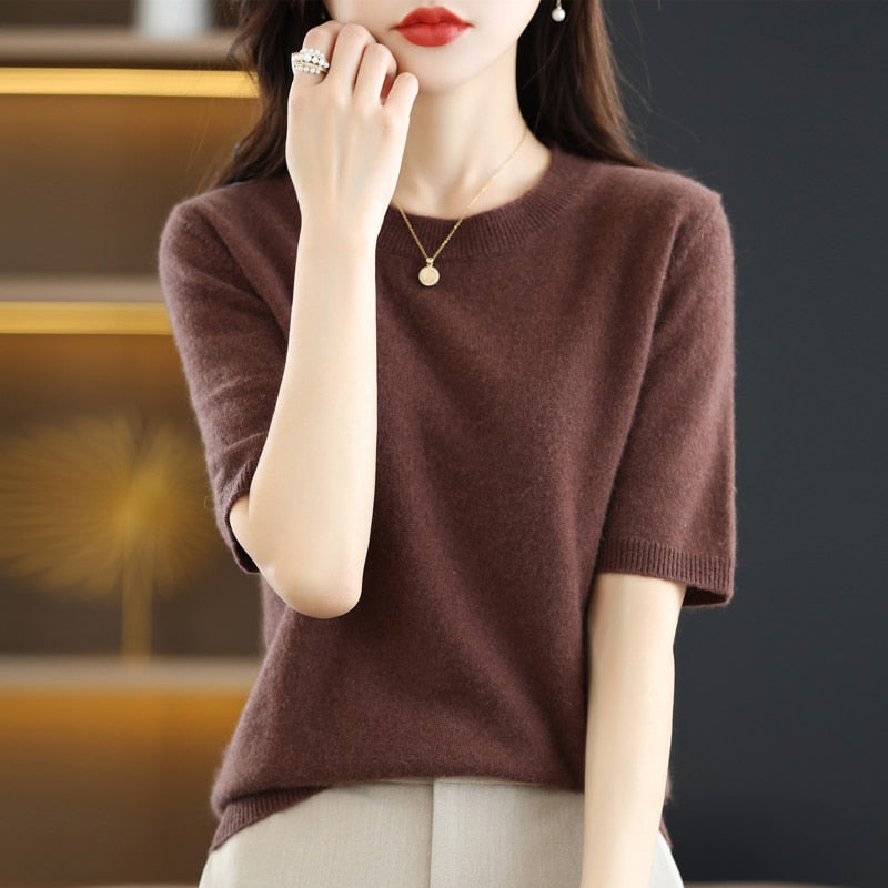 Crew Neck Half-Sleeve Pullover, Neutral Hues