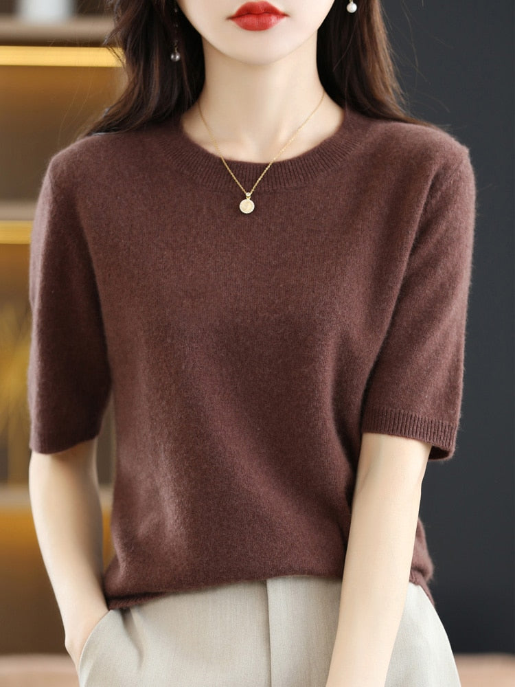 Crew Neck Half-Sleeve Pullover, Neutral Hues