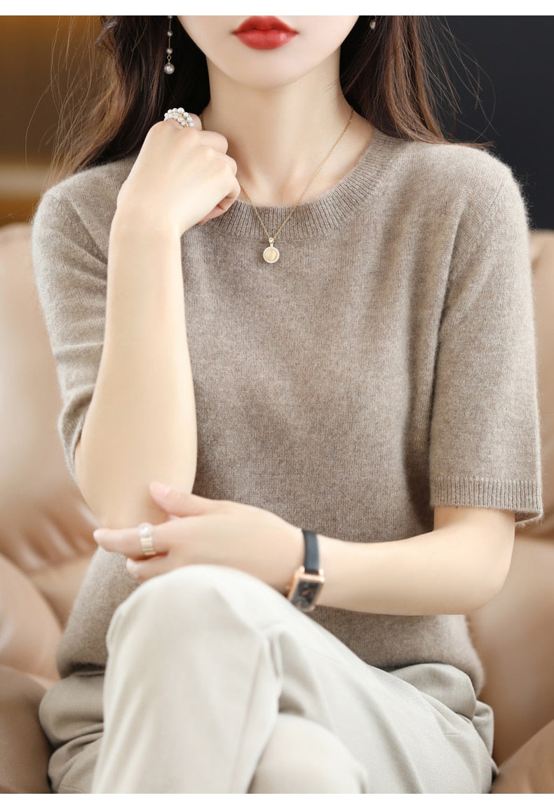 Crew Neck Half-Sleeve Pullover, Neutral Hues