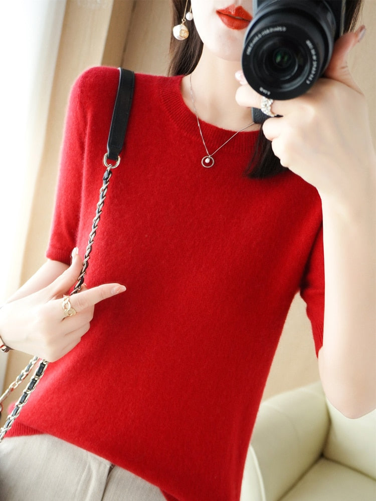 Crew Neck Half-Sleeve Pullover, Vibrant Hues