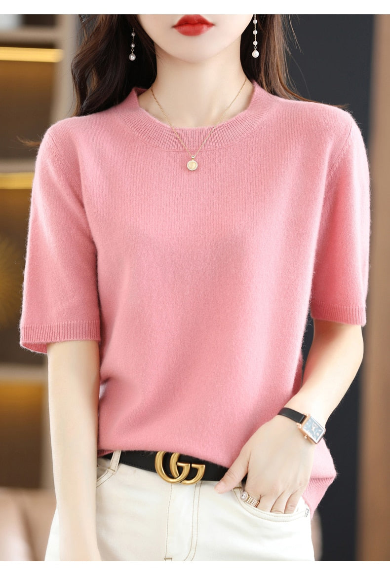 Crew Neck Half-Sleeve Pullover, Vibrant Hues