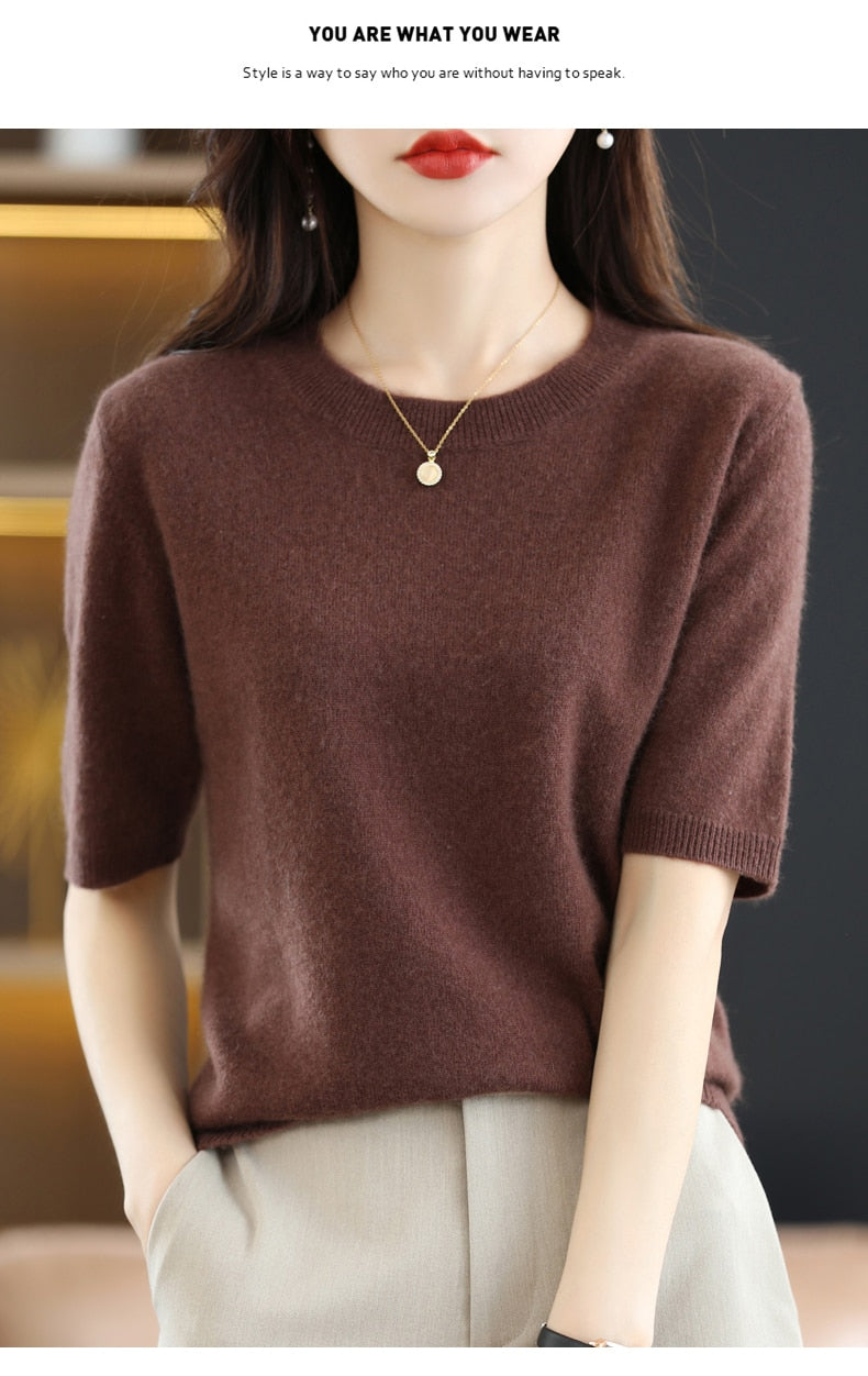 Crew Neck Half-Sleeve Pullover, Neutral Hues