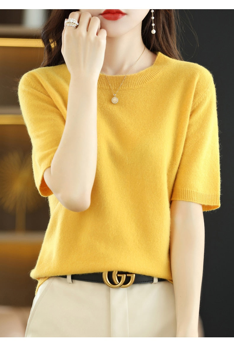 Crew Neck Half-Sleeve Pullover, Vibrant Hues