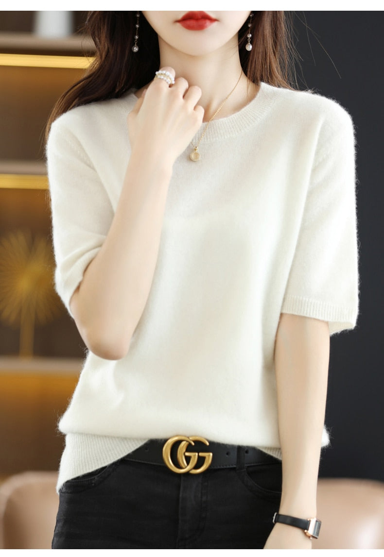 Crew Neck Half-Sleeve Pullover, Neutral Hues