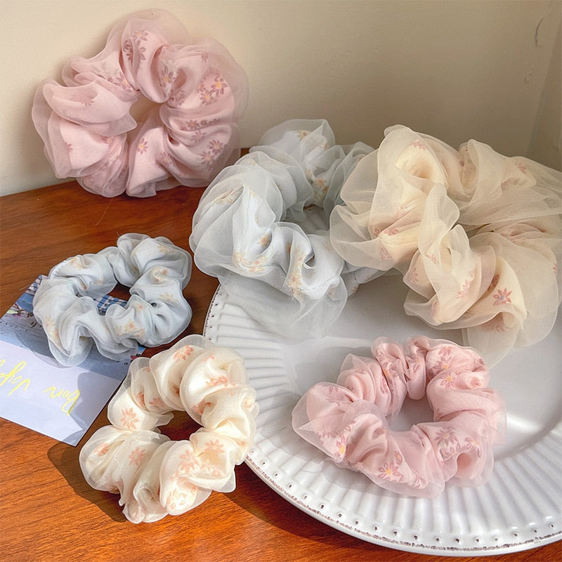 Floral Organza Hair Scrunchie, Small