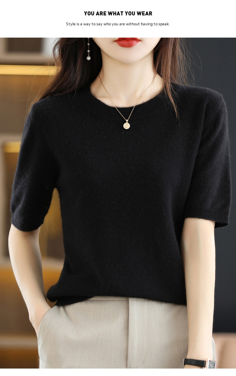 Crew Neck Half-Sleeve Pullover, Neutral Hues