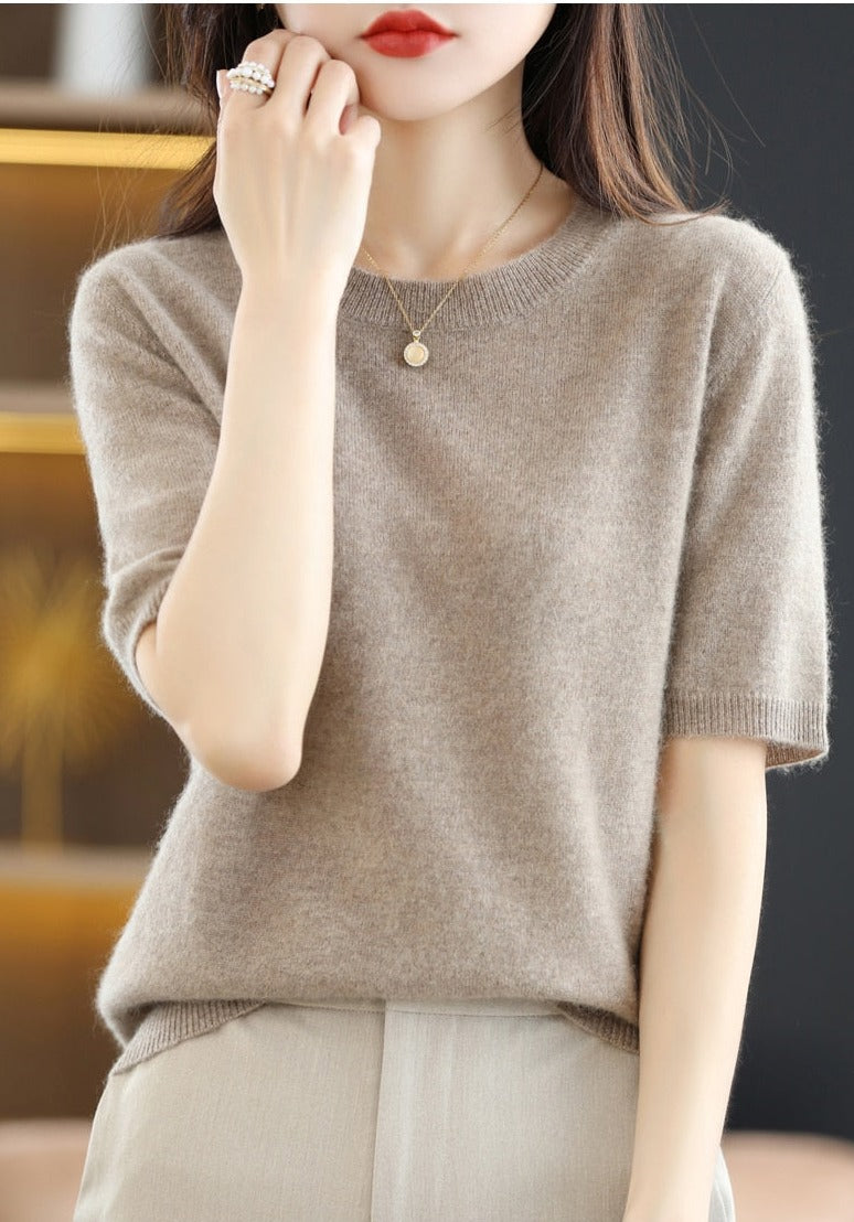 Crew Neck Half-Sleeve Pullover, Neutral Hues