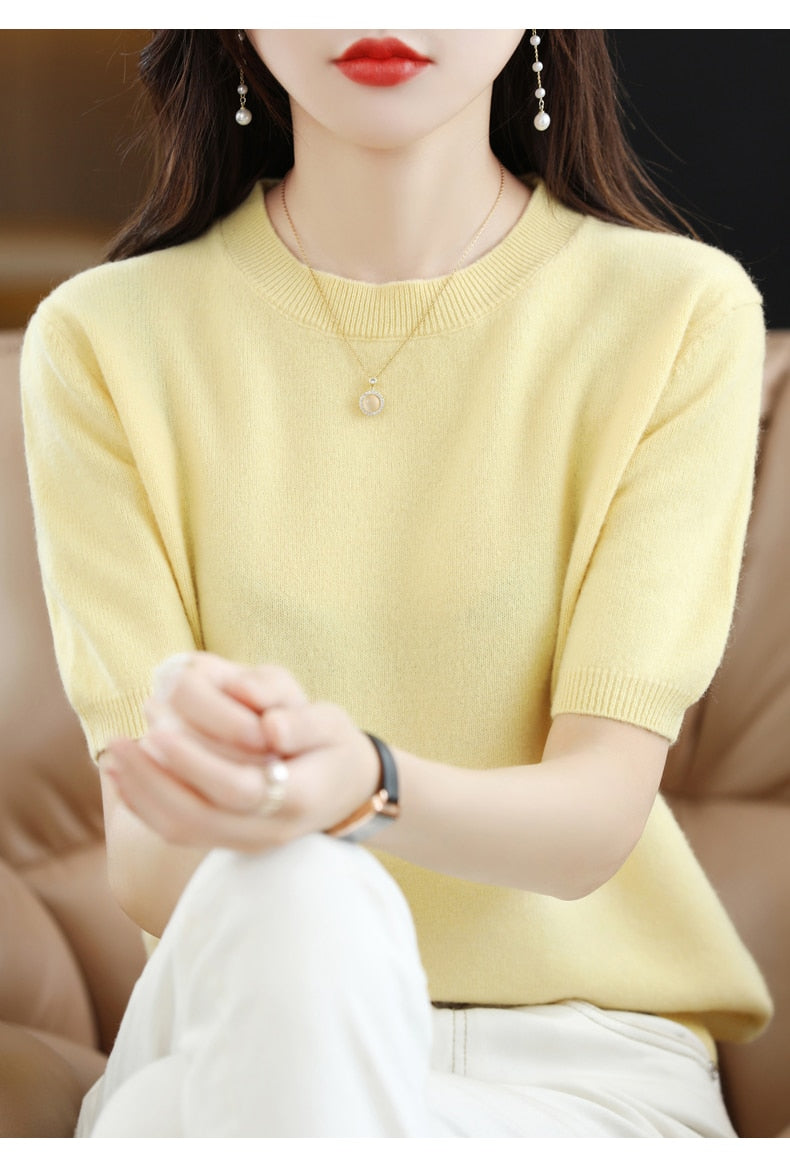 Crew Neck Half-Sleeve Pullover, Vibrant Hues