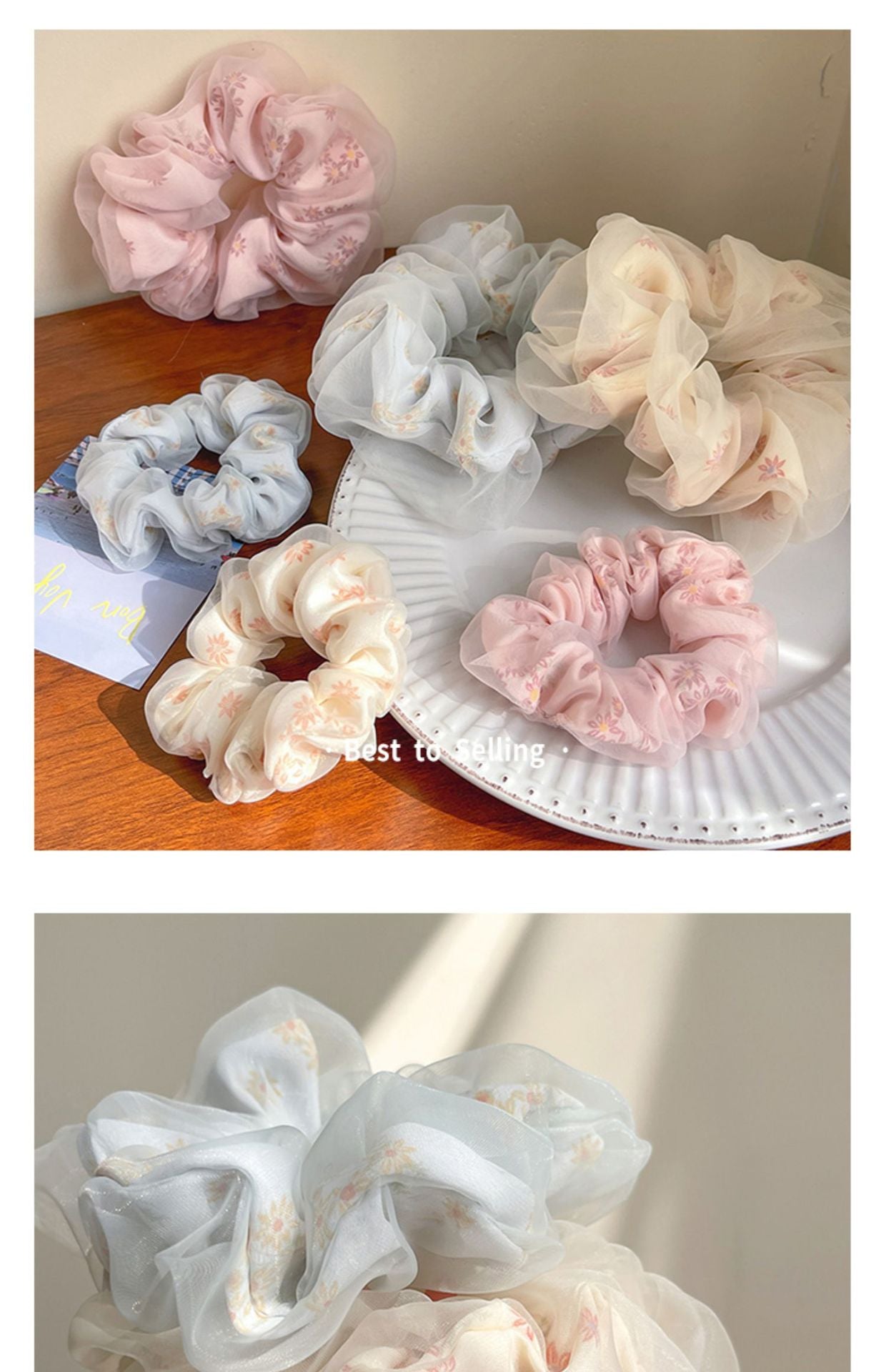 Floral Organza Hair Scrunchie, Small