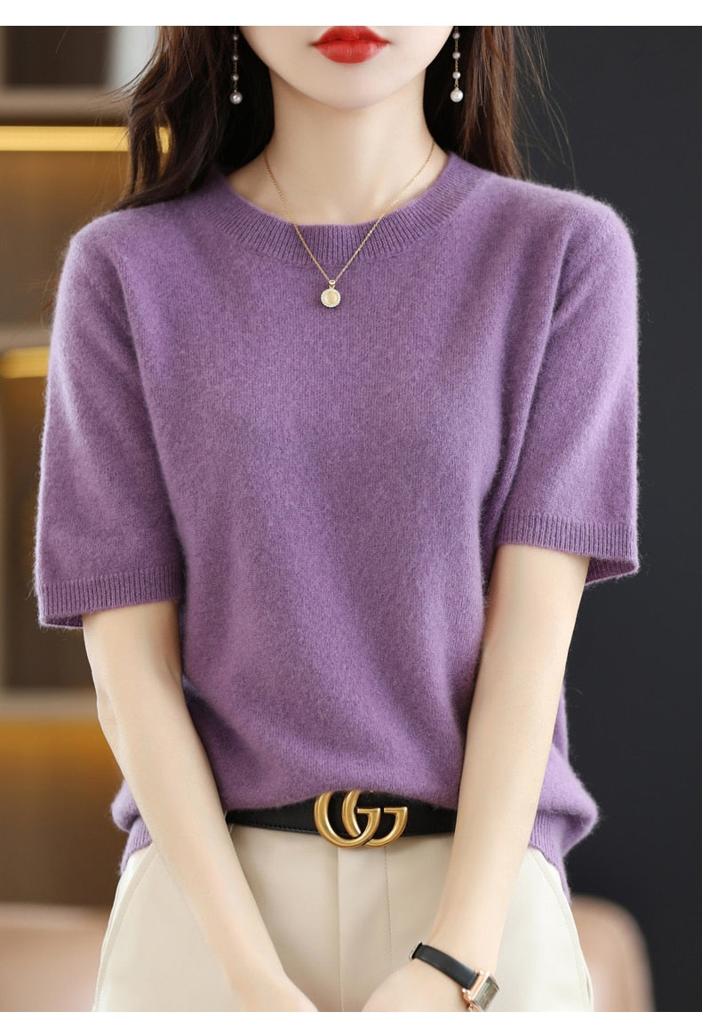 Crew Neck Half-Sleeve Pullover, Vibrant Hues