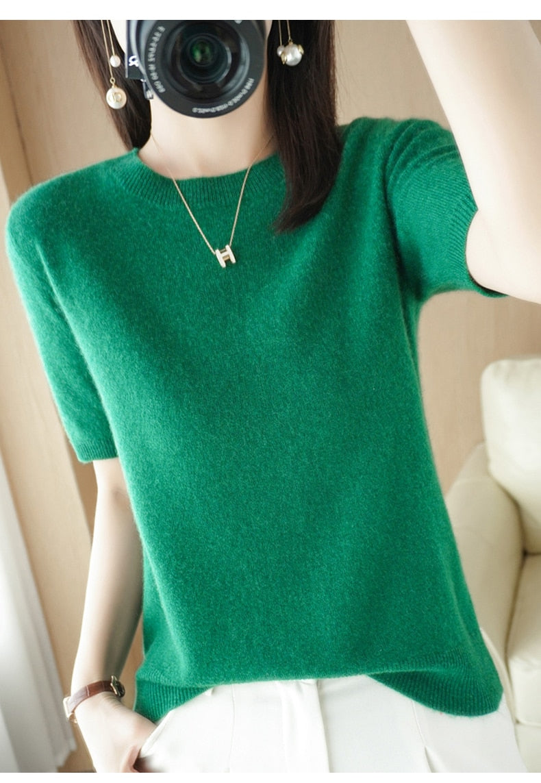 Crew Neck Half-Sleeve Pullover, Vibrant Hues