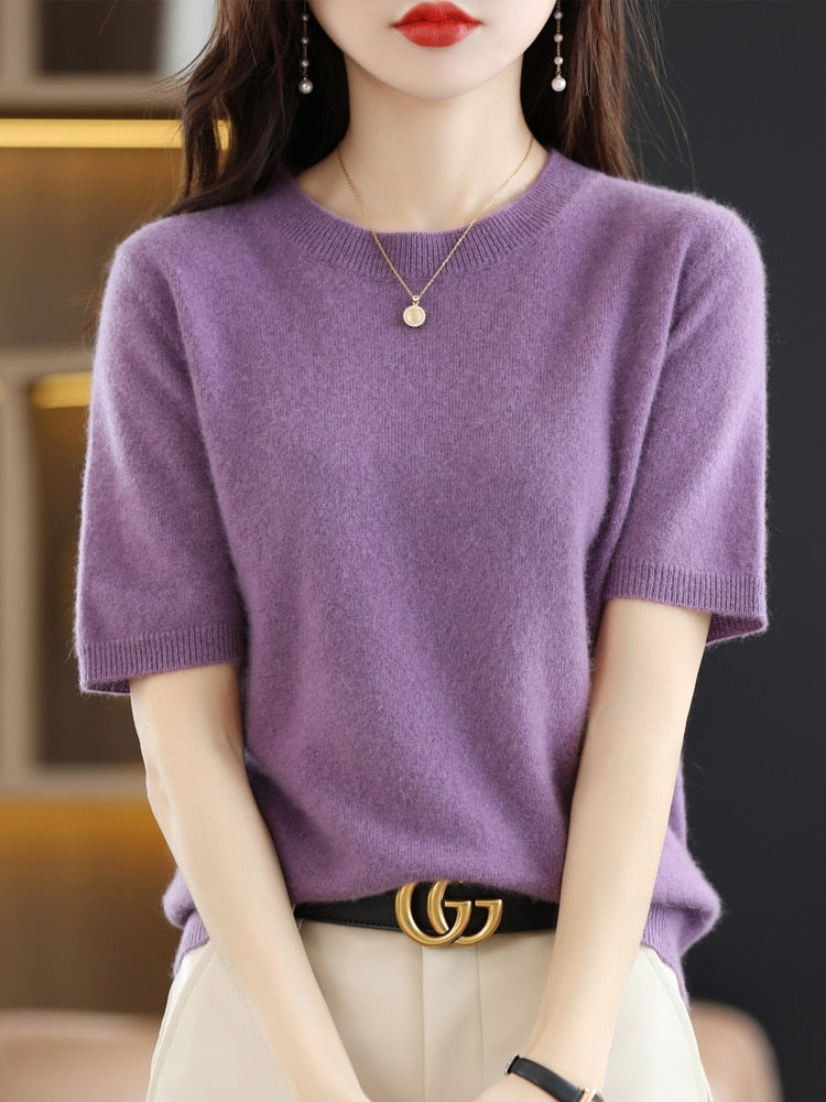 Crew Neck Half-Sleeve Pullover, Vibrant Hues